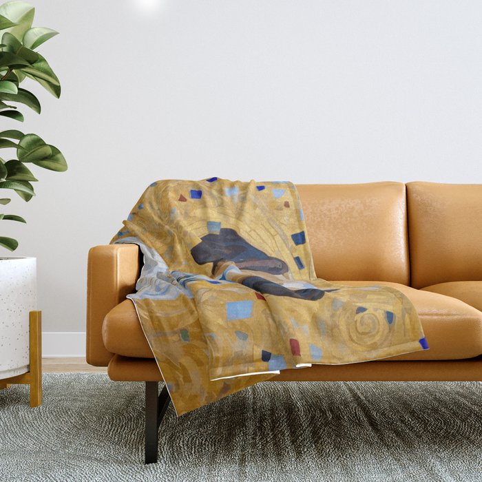 Gustav Klimt Style Dog in a Beautiful Dress Throw Blanket Gallery Image 1