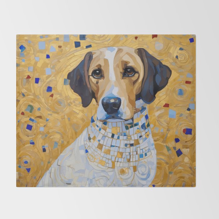 Gustav Klimt Style Dog in a Beautiful Dress Throw Blanket Gallery Image 2