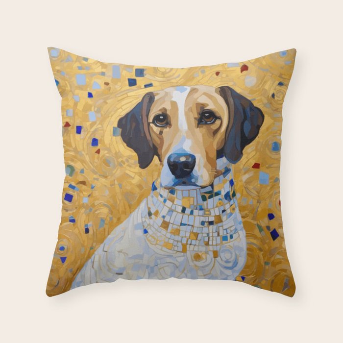 Gustav Klimt Style Dog in a Beautiful Dress Throw Pillow Gallery Image 6