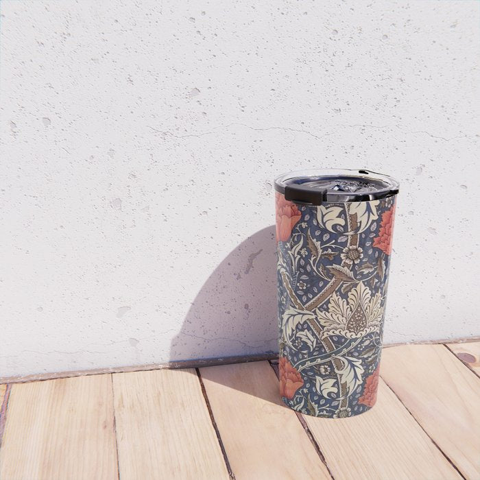 William Morris Windrush Blue Red Vintage Pattern Travel Mug Gallery Image 4