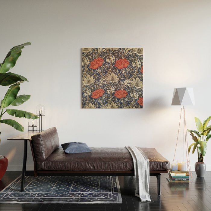 William Morris Windrush Blue Red Vintage Pattern Wood Wall Art Gallery Image 2