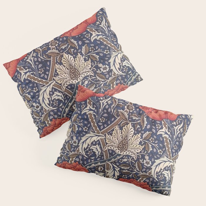William Morris Windrush Blue Red Vintage Pattern Pillow Sham Gallery Image 3