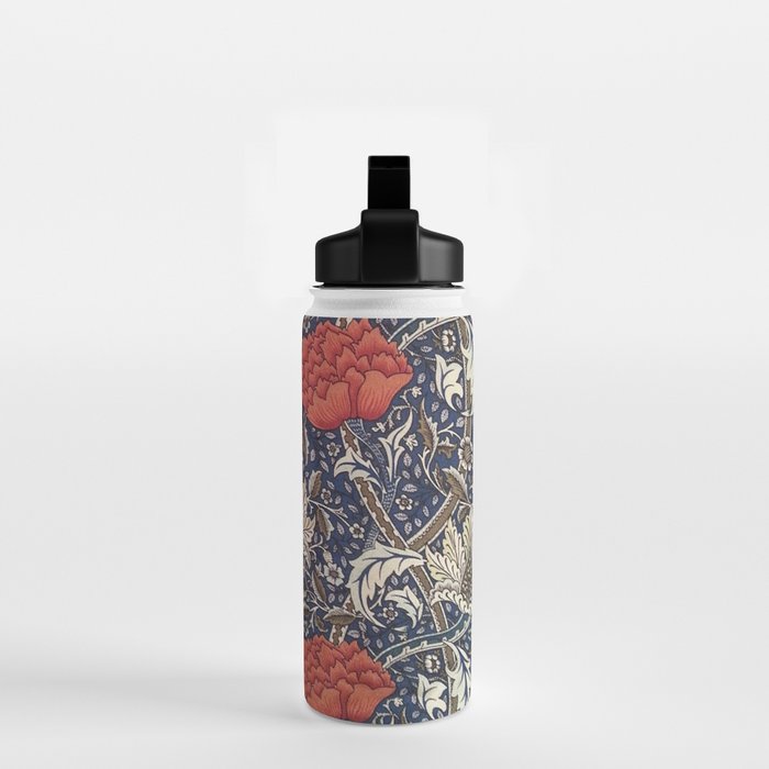 William Morris Windrush Blue Red Vintage Pattern Water Bottle Gallery Image 2