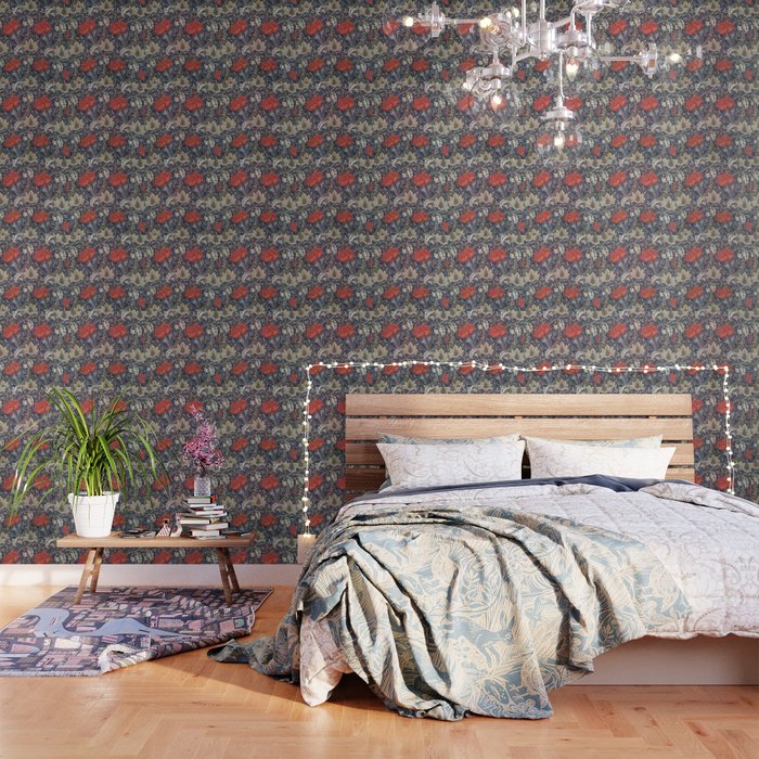 William Morris Windrush Blue Red Vintage Pattern Wallpaper Gallery Image 3