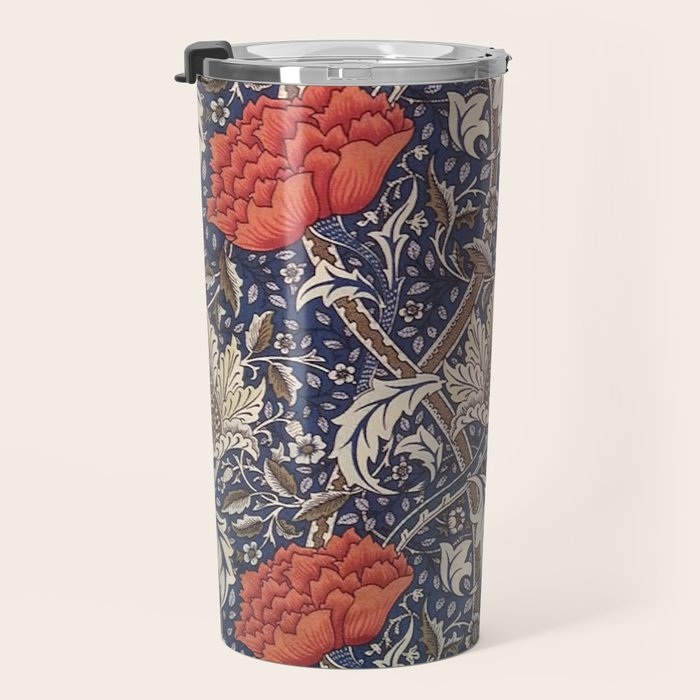 William Morris Windrush Blue Red Vintage Pattern Travel Mug Gallery Image 3
