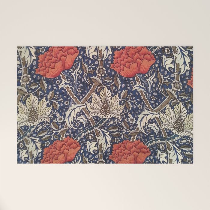 William Morris Windrush Blue Red Vintage Pattern Welcome Mat Gallery Image 1