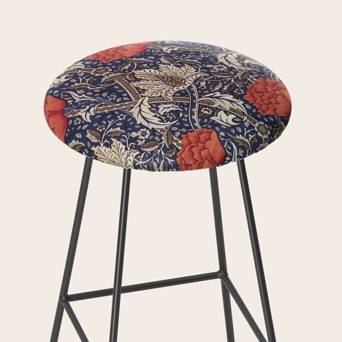 William Morris Windrush Blue Red Vintage Pattern Stool Gallery Image 2