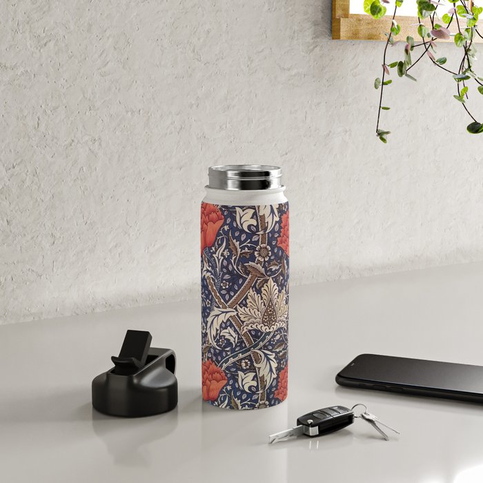 William Morris Windrush Blue Red Vintage Pattern Water Bottle Gallery Image 4