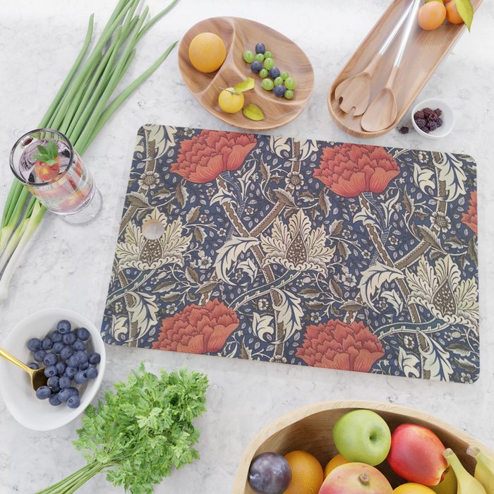 William Morris Windrush Blue Red Vintage Pattern Cutting Board Gallery Image 2