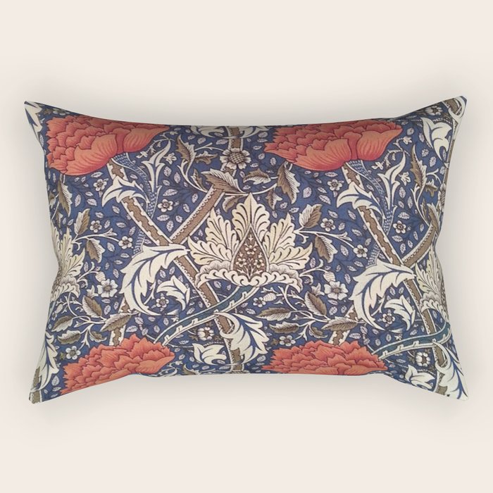 William Morris Windrush Blue Red Vintage Pattern Rectangular Pillow Gallery Image 2