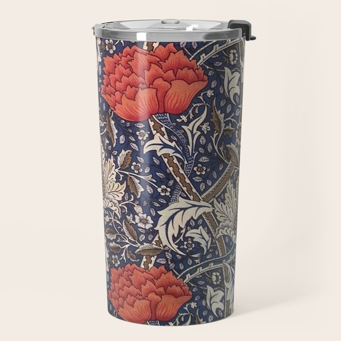 William Morris Windrush Blue Red Vintage Pattern Travel Mug Gallery Image 2