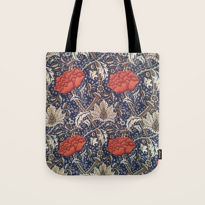 William Morris Windrush Blue Red Vintage Pattern Tote Bag Gallery Image 1