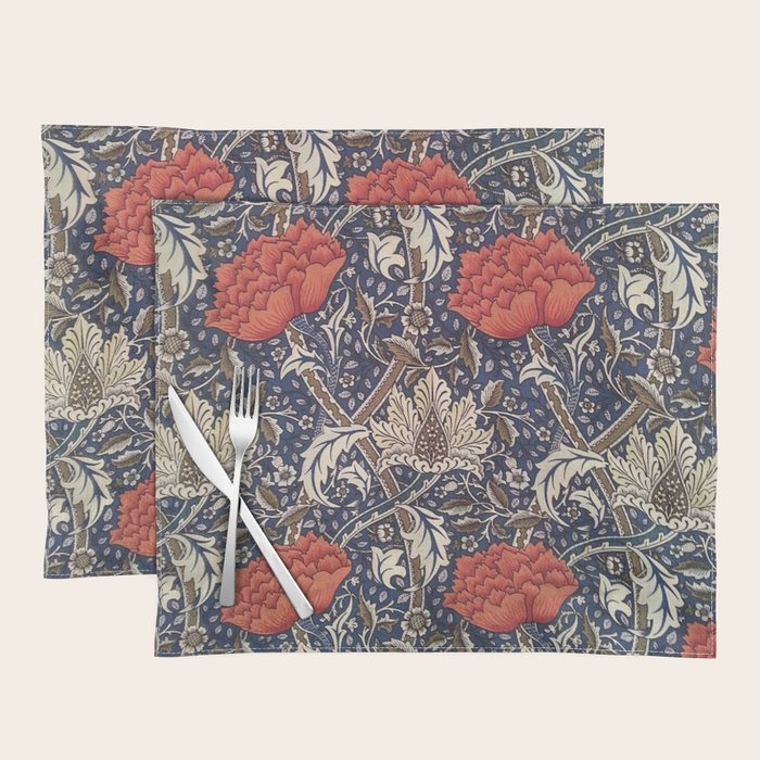 William Morris Windrush Blue Red Vintage Pattern Placemat Gallery Image 1