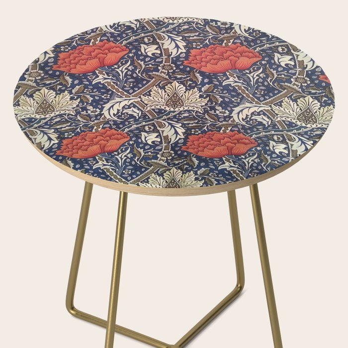 William Morris Windrush Blue Red Vintage Pattern Side Table Gallery Image 2