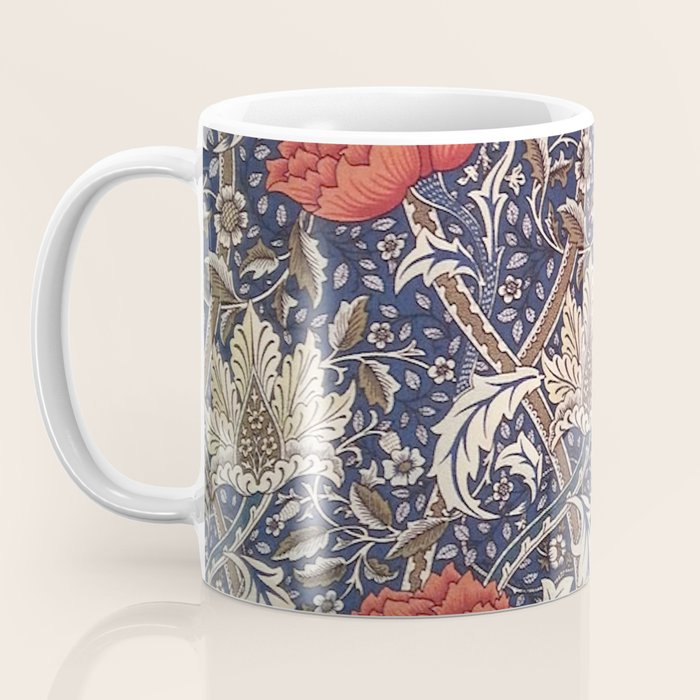William Morris Windrush Blue Red Vintage Pattern Coffee Mug Gallery Image 3