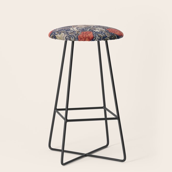 William Morris Windrush Blue Red Vintage Pattern Stool Gallery Image 1