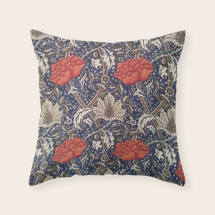 William Morris Windrush Blue Red Vintage Pattern Throw Pillow Gallery Image 6
