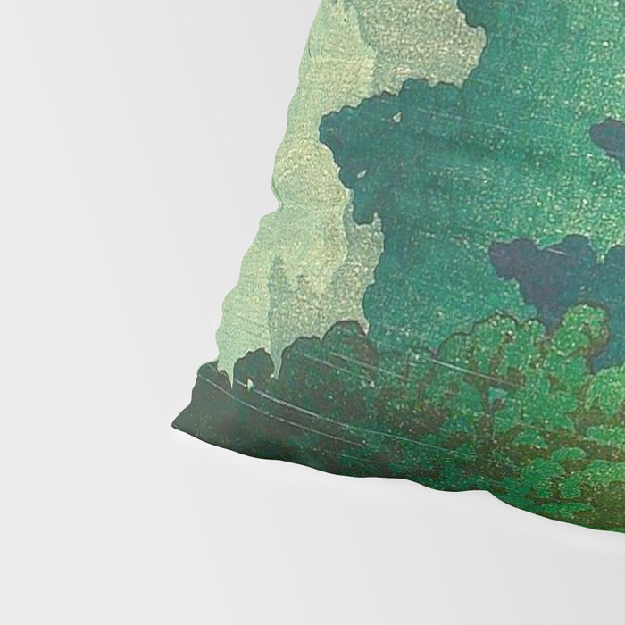 Vintage Japanese Woodblock Print Rainy Day At The Shinto Shrine Tall Pine trees Yellow Rain Coat Pillow Sham Gallery Image 4