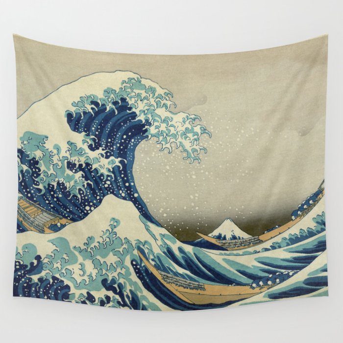 The Classic Japanese Great Wave off Kanagawa Print by Hokusai Wall Tapestry Gallery Image 1