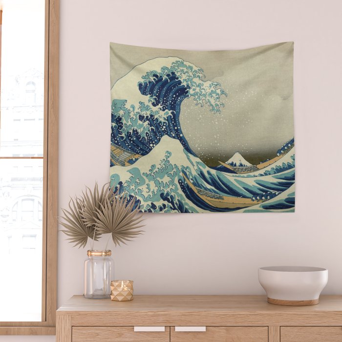 The Classic Japanese Great Wave off Kanagawa Print by Hokusai Wall Tapestry Gallery Image 2