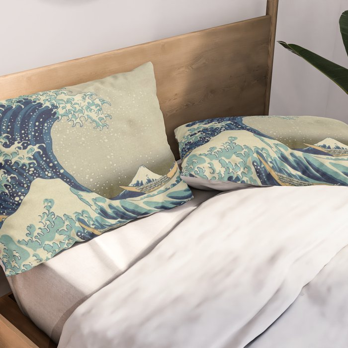 The Classic Japanese Great Wave off Kanagawa Print by Hokusai Pillow Sham Gallery Image 2
