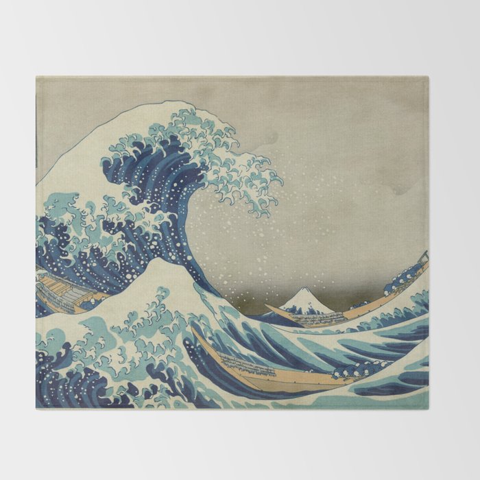 The Classic Japanese Great Wave off Kanagawa Print by Hokusai Throw Blanket Gallery Image 2