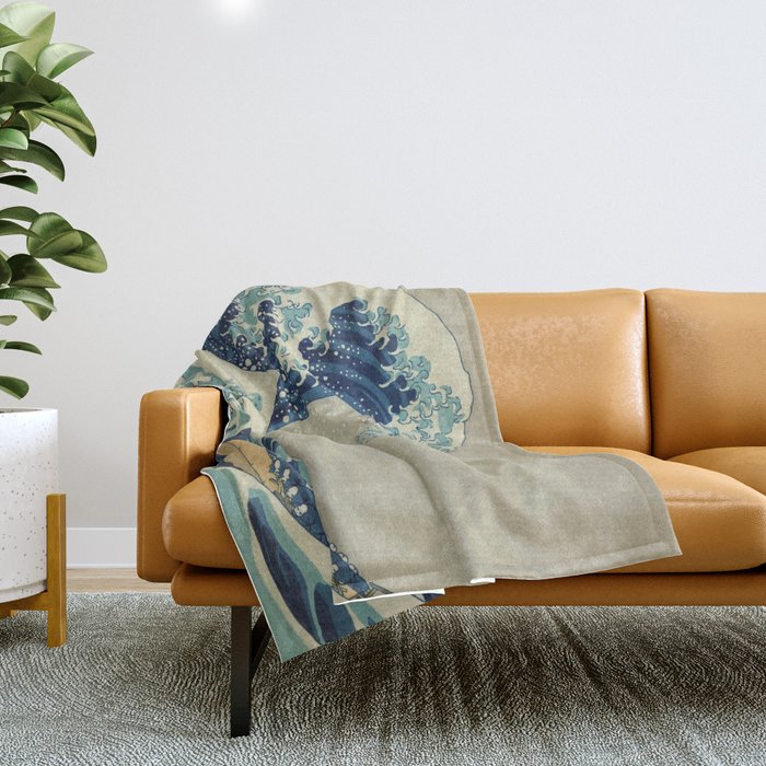 The Classic Japanese Great Wave off Kanagawa Print by Hokusai Throw Blanket Gallery Image 1