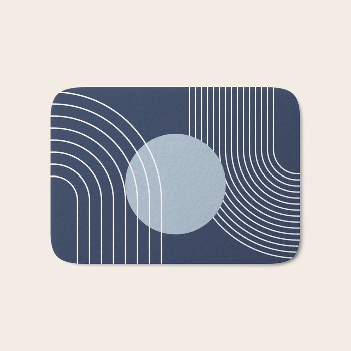 Geometric Lines in night Blue 10 (Rainbow and Sun Abstract) Bath Mat Gallery Image 1