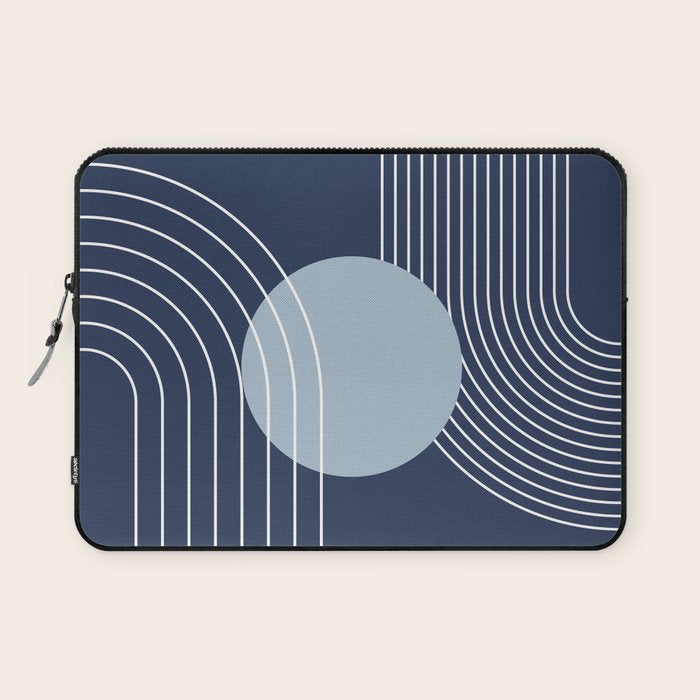 Geometric Lines in night Blue 10 (Rainbow and Sun Abstract) Laptop Sleeve Gallery Image 1