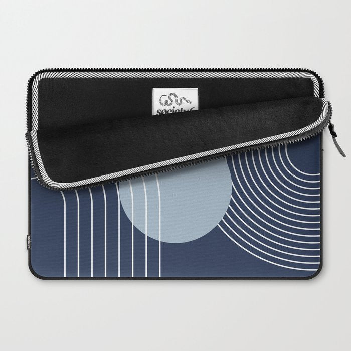 Geometric Lines in night Blue 10 (Rainbow and Sun Abstract) Laptop Sleeve Gallery Image 2