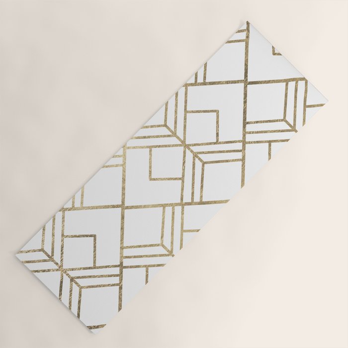 Geometrical white faux gold elegant stylish diamonds Yoga Mat Gallery Image 1