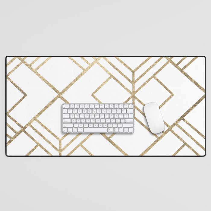 Geometrical white faux gold elegant stylish diamonds Desk Mat Gallery Image 1