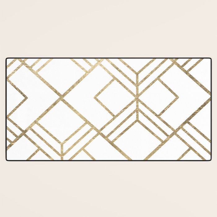 Geometrical white faux gold elegant stylish diamonds Desk Mat Gallery Image 3