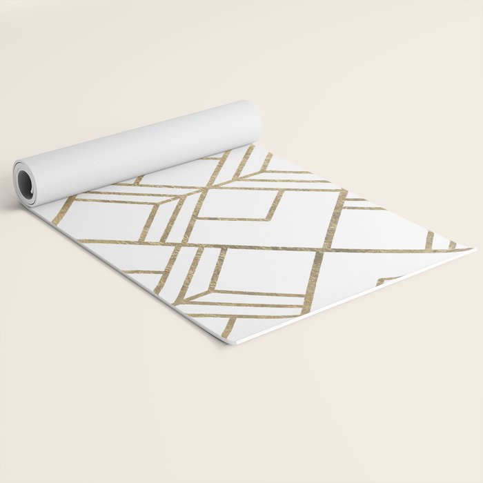 Geometrical white faux gold elegant stylish diamonds Yoga Mat Gallery Image 2
