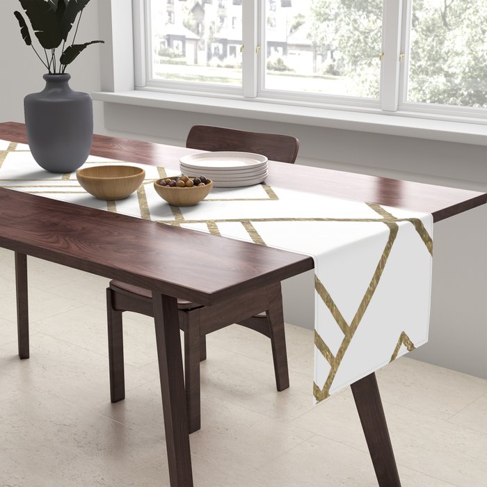 Geometrical white faux gold elegant stylish diamonds Table Runner Gallery Image 2