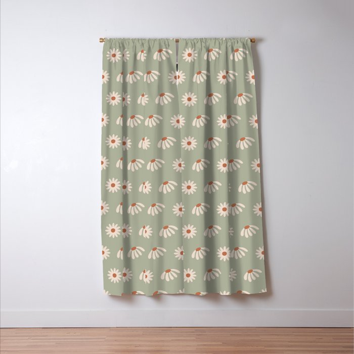 Sage green daisy pattern Window Curtain Gallery Image 3