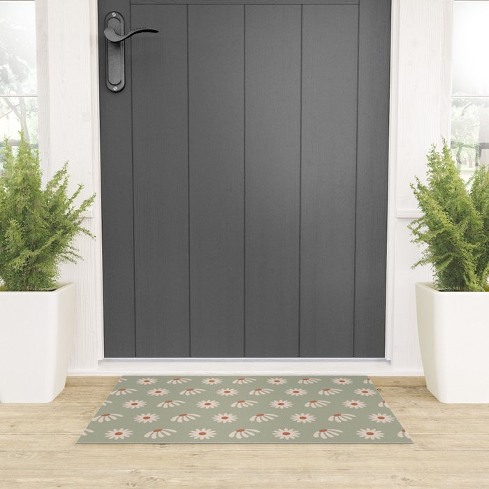 Sage green daisy pattern Welcome Mat Gallery Image 3