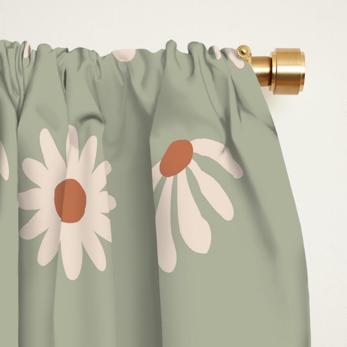 Sage green daisy pattern Window Curtain Gallery Image 2