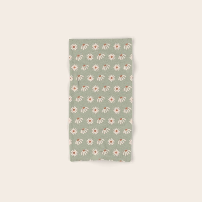 Sage green daisy pattern Bath Towel Gallery Image 1