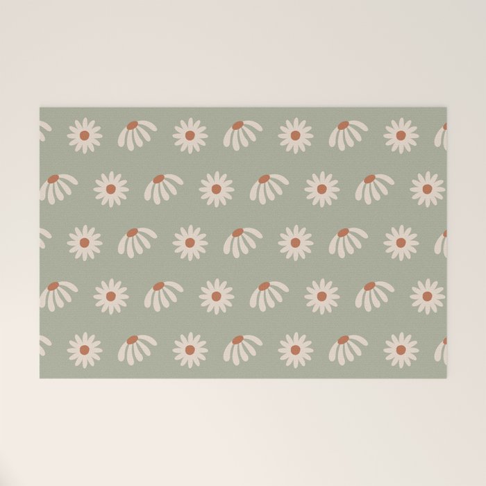 Sage green daisy pattern Welcome Mat Gallery Image 1