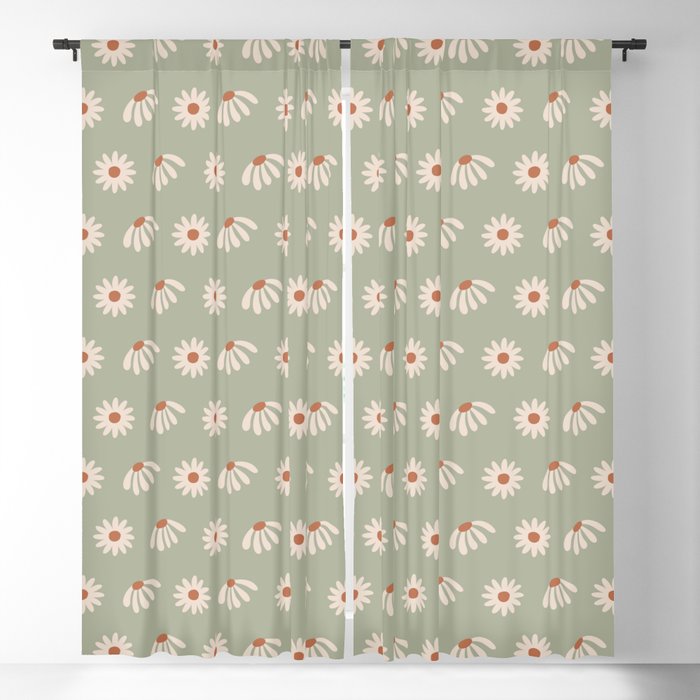 Sage green daisy pattern Window Curtain Gallery Image 5