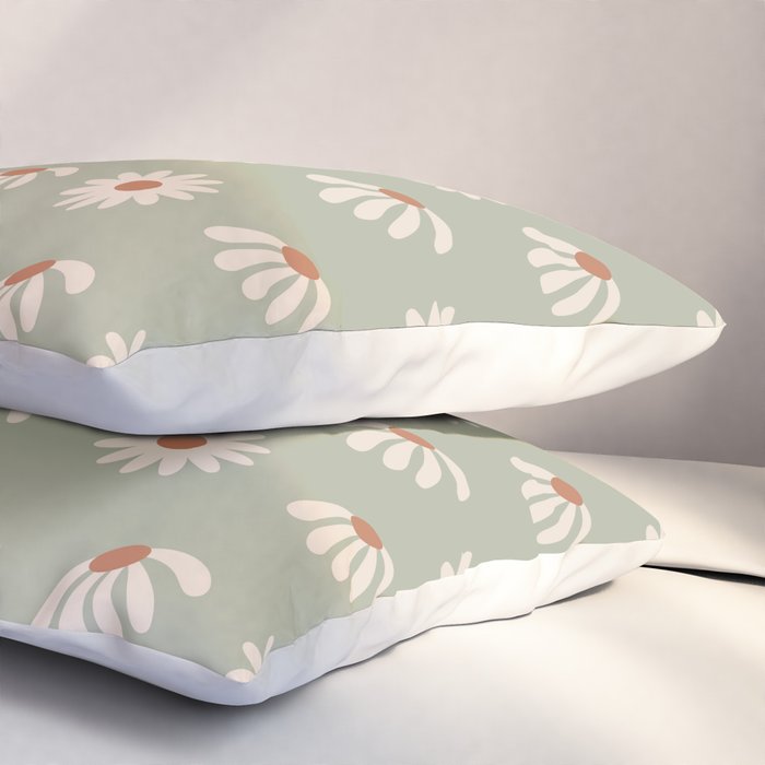 Sage green daisy pattern Pillow Sham Gallery Image 3