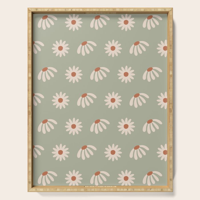 Sage green daisy pattern Serving Tray Gallery Image 1