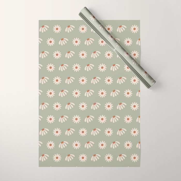 Sage green daisy pattern Wrapping Paper Gallery Image 1