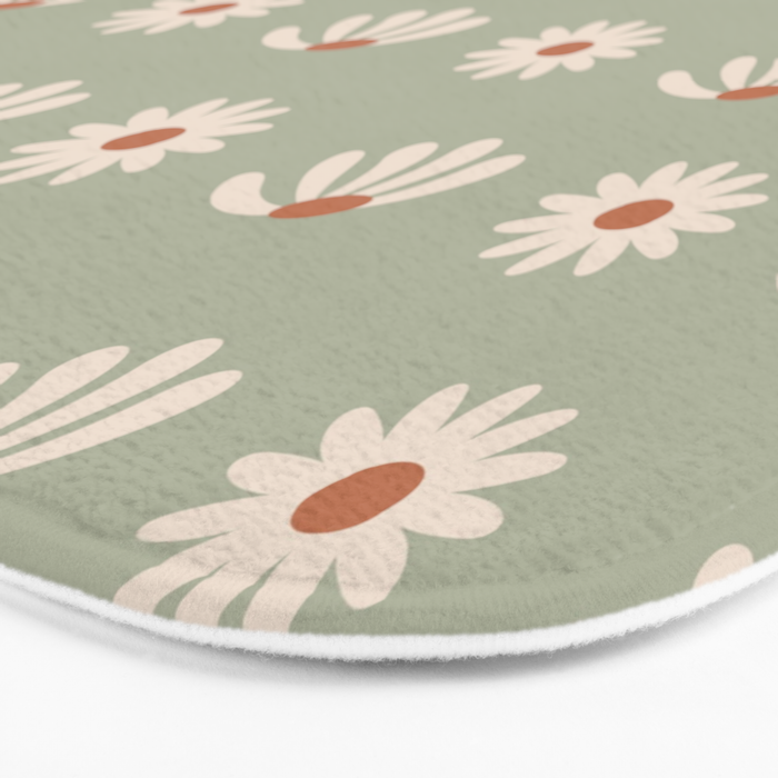 Sage green daisy pattern Bath Mat Gallery Image 3