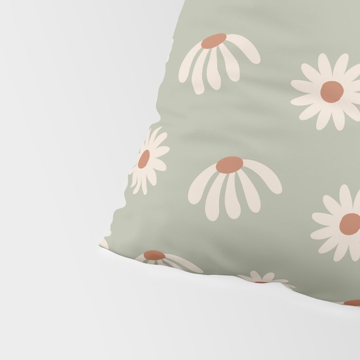 Sage green daisy pattern Pillow Sham Gallery Image 4