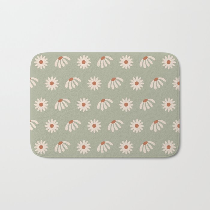 Sage green daisy pattern Bath Mat Gallery Image 1