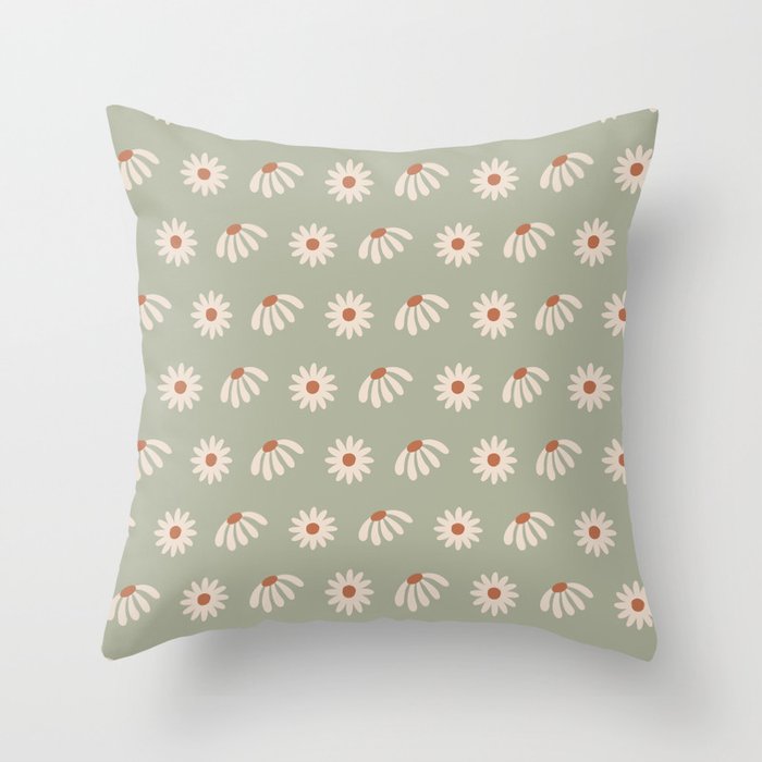 Sage green daisy pattern Throw Pillow Gallery Image 6