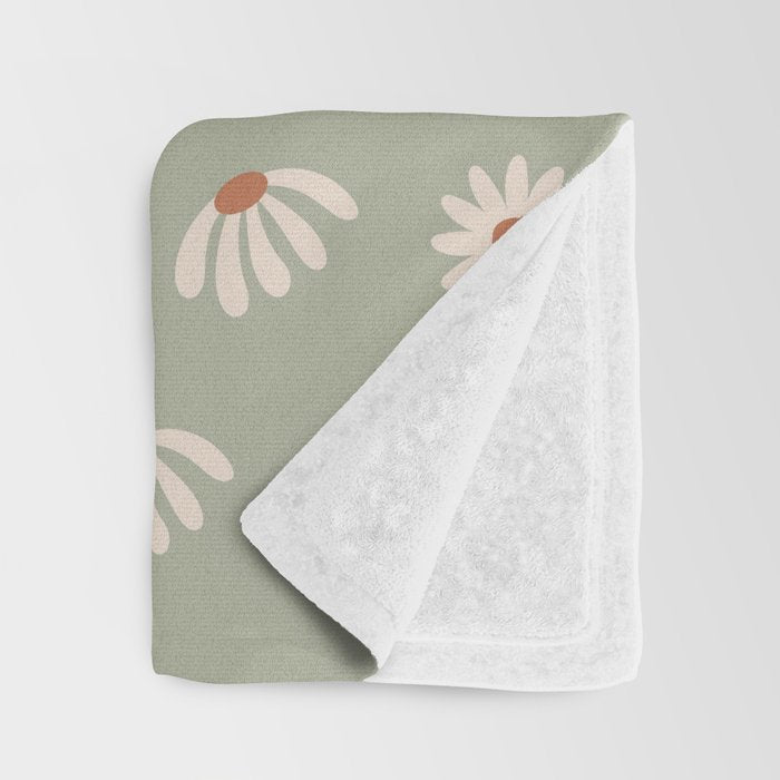 Sage green daisy pattern Throw Blanket Gallery Image 3