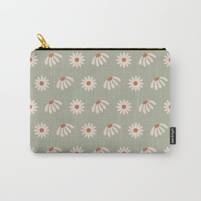 Sage green daisy pattern Carry All Pouch Gallery Image 1
